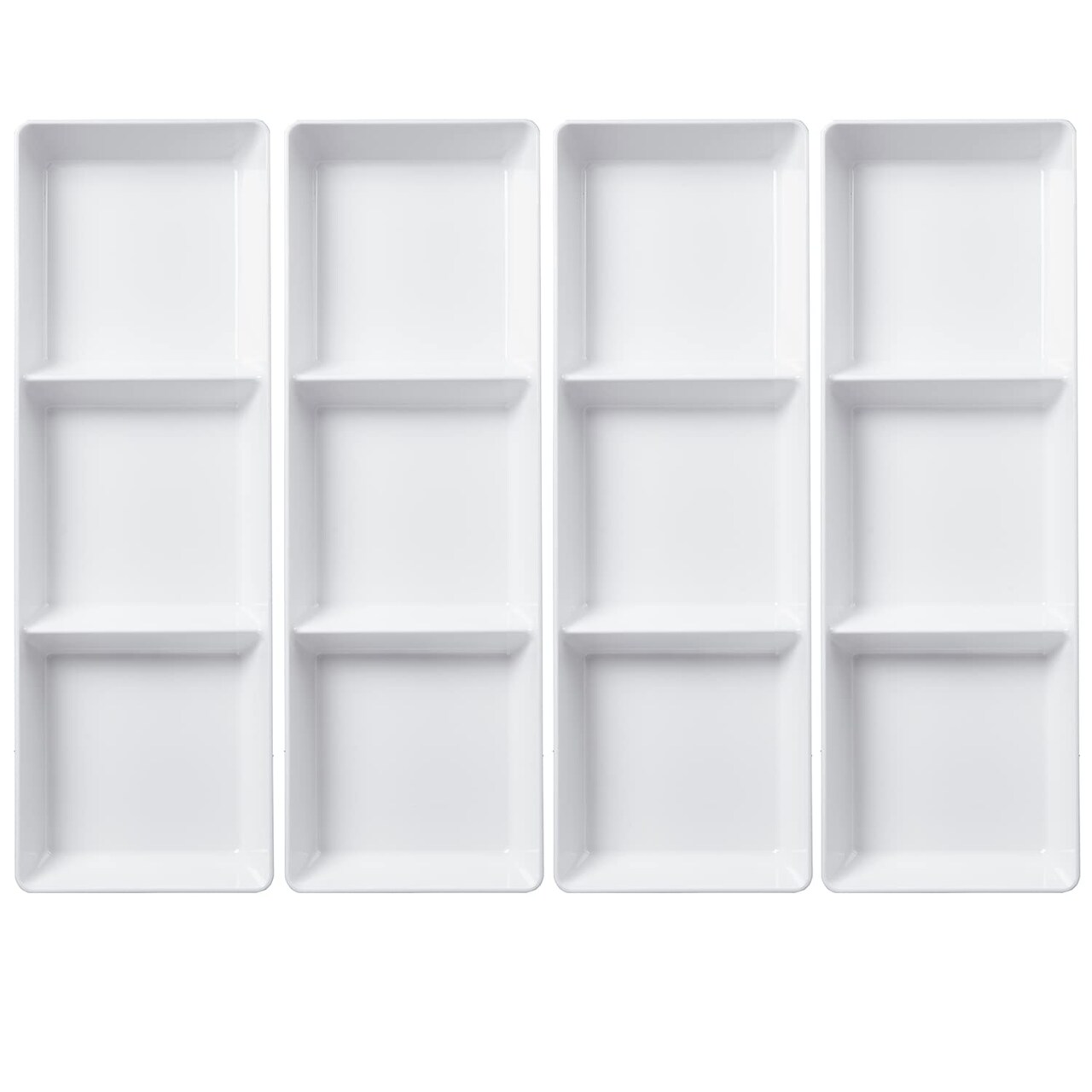4 Pieces Avant White Plastic Divided Serving Trays 15” x 5” | Narrow Reusable 3-Section Party Platters | Serve Appetizers, Fruit, Veggies, & Desserts | BPA-Free & Made in USA